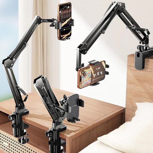 oporte de teléfono Lisen X00499WBXD con brazo flexible y pinza ajustable para escritorio