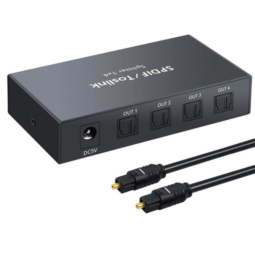 Splitter óptico LINKFOR 1x4 para distribución de audio digital SPDIF/TOSLINK