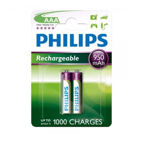 Imagen de PILAS RECARGABLES PHILIPS AAA 950MAH NI-MH BLÍSTER X2 R03B2A95/97