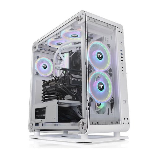 Gabinete Thermaltake Core P6 TG Snow E-ATX Full Tower blanco con paneles de vidrio templado y diseño modular para PC gamer de alto rendimiento.