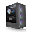 Gabinete Thermaltake S200 Plus TG ARGB Black ATX Mid Tower negro con panel de vidrio templado, iluminación ARGB y diseño optimizado para flujo de aire.