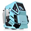 Gabinete Thermaltake AH T200 Turquesa Micro-ATX Mini Tower con paneles de vidrio templado y diseño abierto inspirado en helicópteros.
