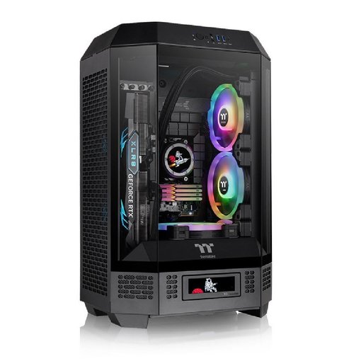 Gabinete Thermaltake The Tower 300 Black Micro-ATX Mini Tower vertical negro con paneles de vidrio templado y diseño compacto para PC gamer.
