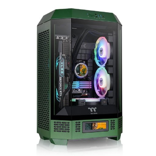 Gabinete Thermaltake The Tower 300 Racing Green Micro-ATX Mini Tower vertical verde con paneles de vidrio templado y diseño compacto para PC gamer.