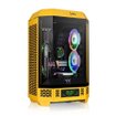 Gabinete Thermaltake The Tower 300 Bumblebee Micro-ATX Mini Tower vertical amarillo y negro con paneles de vidrio templado y diseño compacto para PC gamer.