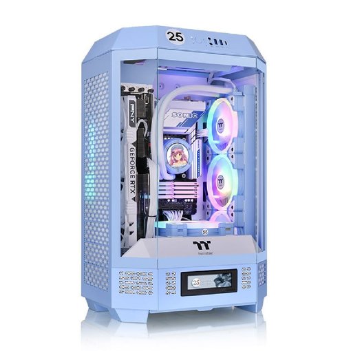 Gabinete Thermaltake The Tower 300 Hydrangea Blue Micro-ATX Mini Tower vertical azul con paneles de vidrio templado y diseño compacto para PC gamer.