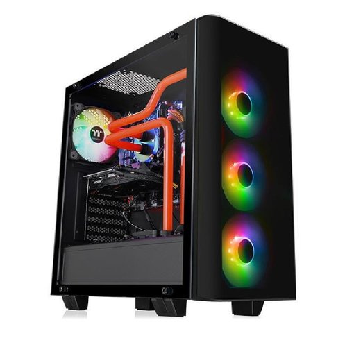 Gabinete Thermaltake View 21 TG RGB Black ATX Mid Tower con panel lateral de vidrio templado