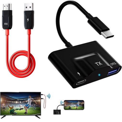 Transmisor y receptor portátil USB‑C a HDMI para duplicar pantalla en alta definición