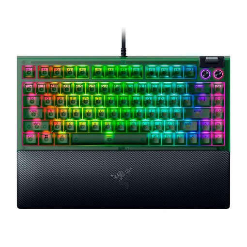 Teclado gamer Razer BlackWidow V4 75% compacto con switches mecánicos intercambiables, iluminación Razer Chroma RGB, teclas programables y diseño premium, modelo RZ03-05003400.