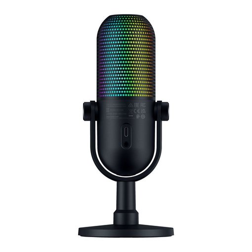 Micrófono Razer Seiren V3 Chroma RGB con iluminación personalizable, compacto y de calidad profesional para streaming y grabación