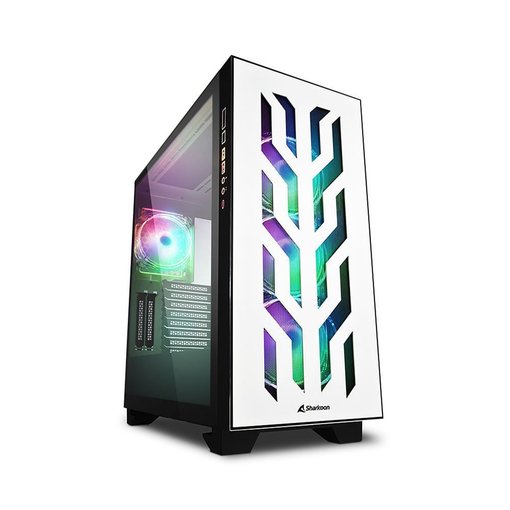 Gabinete Sharkoon Elite Shark CA300T White E-ATX con iluminación RGB, puerto USB-C y diseño premium de alto flujo de aire.