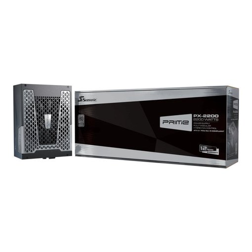 Fuente de alimentación Seasonic PRIME PX-2200 de 2200W con certificación 80 Plus Platinum, estándar ATX 3.1 y diseño para computadoras de máximo rendimiento.