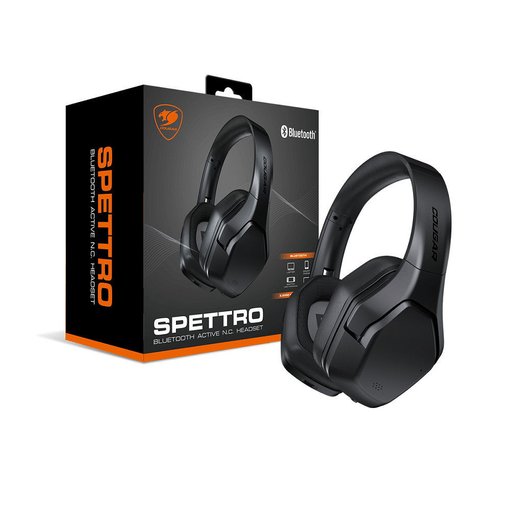 Auricular COUGAR SPETTRO BT Black tipo vincha con Bluetooth 5.0, drivers de 40 mm, cancelación activa de ruido ANC y conexión por cable 3,5 mm.