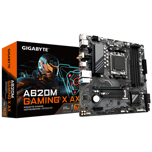 Imagen de MOTHERBOARD GIGABYTE A620M GAMING X AX AM5 DDR5 MICRO ATX WIFI 6E