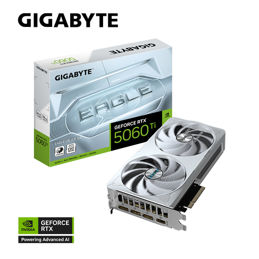 Imagen de TARJETA DE VIDEO GIGABYTE GEFORCE RTX 5060 TI GV-N506TEAGLEOC ICE-8GD EAGLE OC ICE 8GB GDDR7 PCIE 5.0