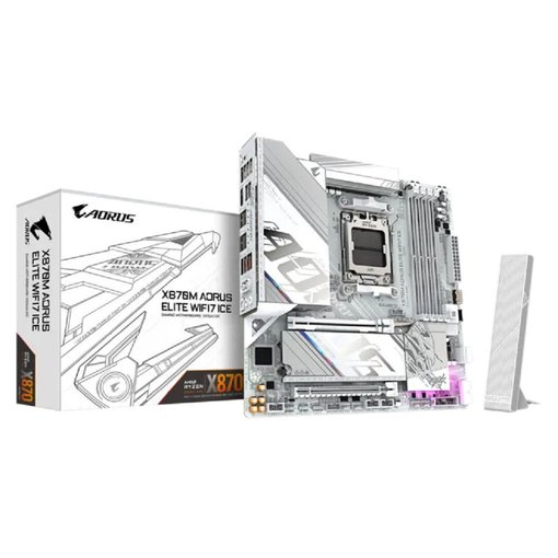 Imagen de MOTHERBOARD GIGABYTE X870M AORUS ELITE WIFI 7 ICE AM5 DDR5 MICRO ATX