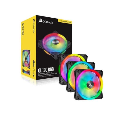 Imagen de FAN COOLER CORSAIR ICUE QL120 RGB 120MM PWM BLACK 3 PACK CO-9050098-WW