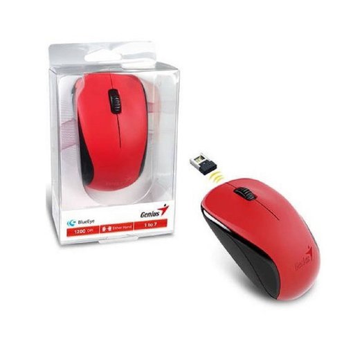 Mouse Genius NX-7000 inalámbrico en color rojo, diseño compacto y ergonómico ideal para uso diario con conectividad confiable.