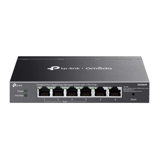 Switch TP-Link ES206GP de 6 puertos Gigabit con 4 puertos PoE+ y 65W de potencia