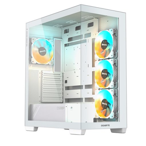Gabinete GIGABYTE C500 PANORAMIC STEALTH ICE blanco Mid Tower con vidrio templado y ventiladores ARGB