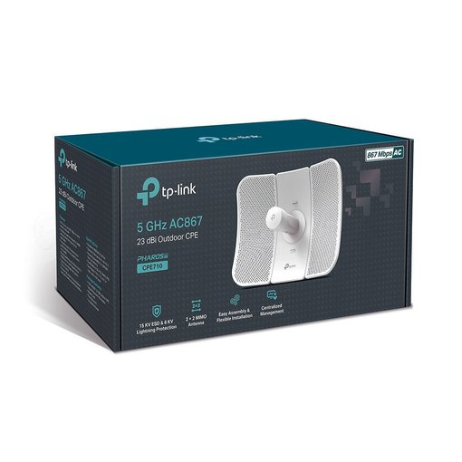 Antena exterior TP‑LINK CPE710 — antena parabólica de 23dBi, Wi‑Fi AC867, diseñada para enlaces inalámbricos de larga distancia en exteriores
