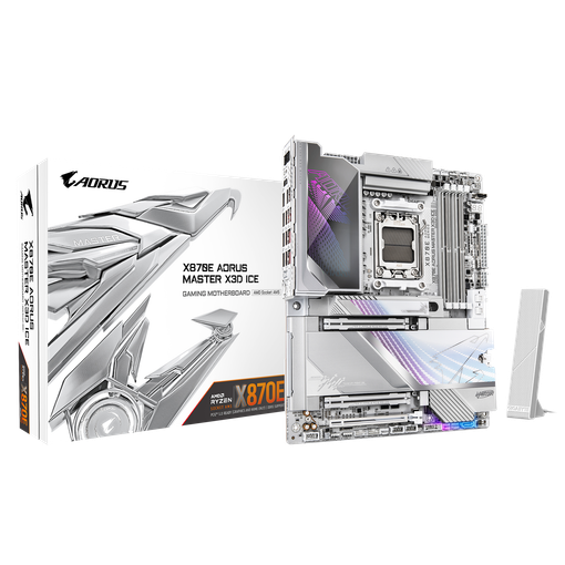 Imagen de MOTHERBOARD GIGABYTE X870E AORUS MASTER X3D ICE AM5 DDR5 9000MT/S PCIE 5.0 WIFI 7 5GBE USB4 ATX