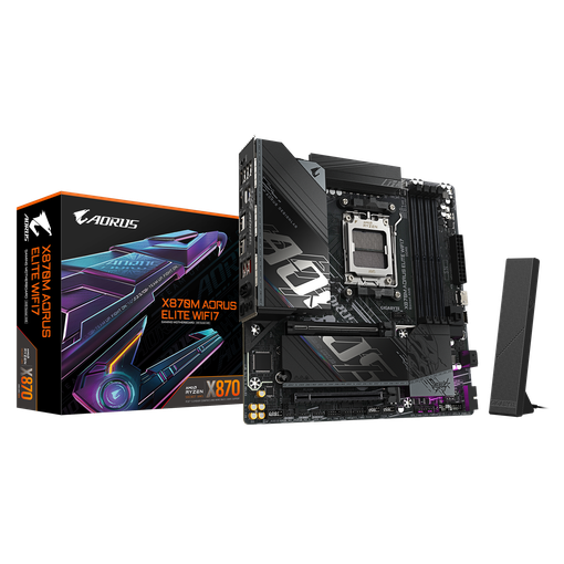 Imagen de MOTHERBOARD GIGABYTE X870M AORUS ELITE WIFI7 AM5 DDR5 8200MT/S PCIE 5.0 WIFI 7 2.5GBE USB4 M-ATX