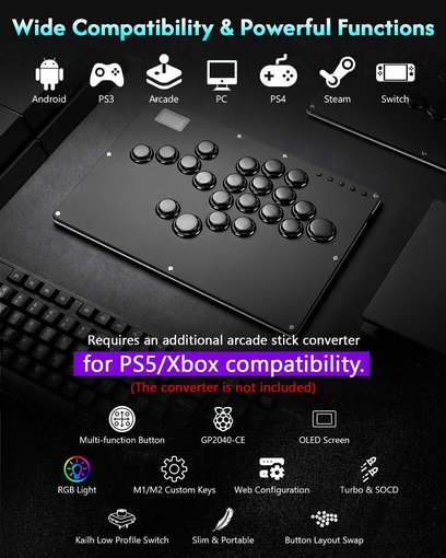 Imagen de ARCADE STICK GUILEKEYS GK-21 LEVERLESS 21 BOTONES RGB PC PS4 PS3 SWITCH