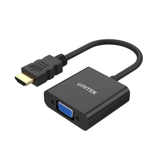 Adaptador UNITEK HDMI a VGA Black compacto para conectar laptops a monitores VGA