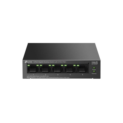 Imagen de SWITCH TP-LINK LS105GP 5 PUERTOS GIGABIT 4 POE+ 65W