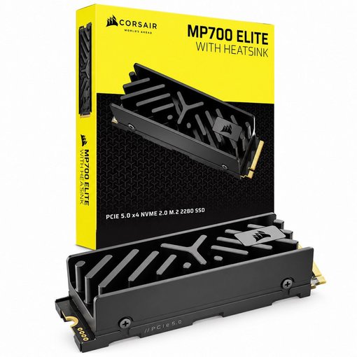 SSD Corsair MP700 ELITE 4TB M.2 con disipador negro, modelo CSSD-F4000GBMP700EHS