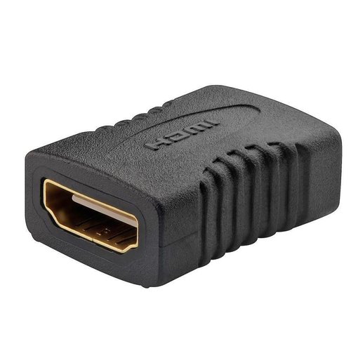 Cupla HDMI Manhattan hembra a hembra con carcasa negra y diseño recto