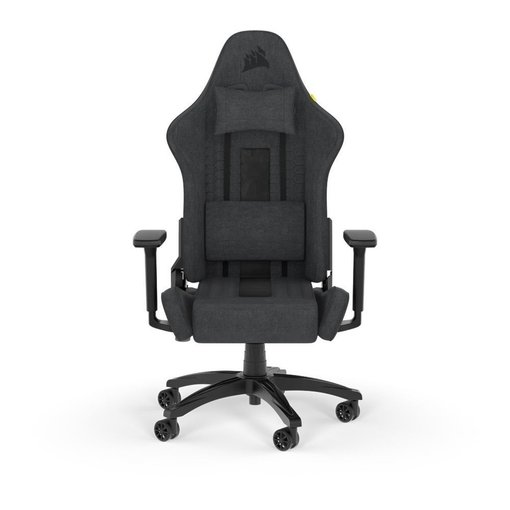 Silla gamer CORSAIR TC100 RELAXED con tapizado de tela negro y gris, cojines lumbar y cervical
