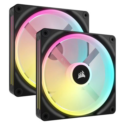 Kit CORSAIR iCUE LINK QX140 RGB con dos ventiladores negros de 140 mm y System Hub
