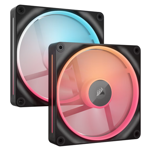 Kit CORSAIR iCUE LINK LX140-R RGB con dos ventiladores negros de 140 mm de rotor invertido y System Hub