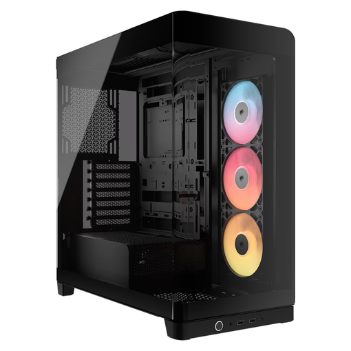 Gabinete CORSAIR FRAME 4500X RS-R ARGB negro con vidrio panorámico curvado y tres ventiladores RGB de rotor inverso