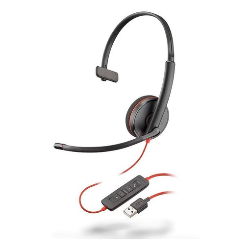 Vincha Poly Blackwire 3210 negra con conexión USB y micrófono para llamadas profesionales.