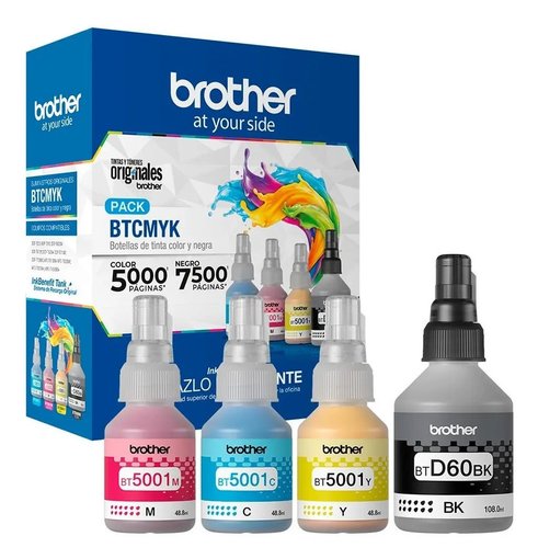 Imagen de Tinta Para Impresora Brother Btd60bk / Bt5001 Color 4 Colores 4 Unidades Negro/amarillo/celeste/rojo