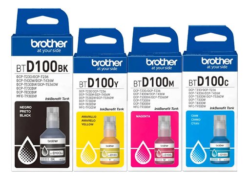 Imagen de Pack De 4 Tintas Brother D100 Para T430w T530w T730dw T830dw Negro