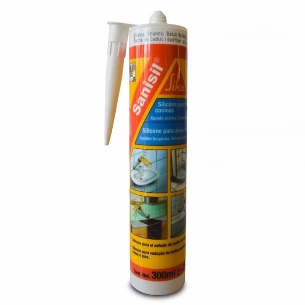 Imagen de SELLADOR DE SILICONA CON FUNGICIDA BLANCO SANISIL 280CC SIKA