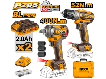 Imagen de KIT ATORNILLADOR IMP + TALADRO 20V P20S INGCO