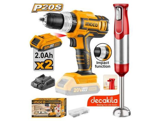 Imagen de TALADRO ATORNILLADOR PERCUTOR 20V 2 BATERÍAS INGCO