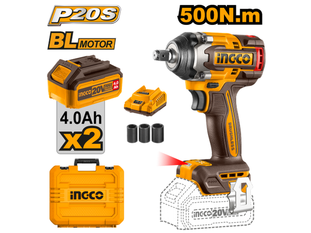 Imagen de LLAVE IMPACTO 1/2" 500NM 2 BATERIAS 18V. INGCO