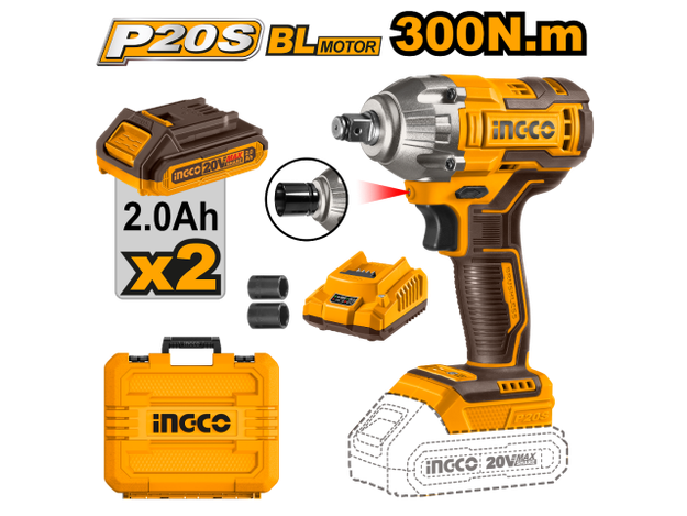 Imagen de LLAVE DE IMPACTO 1/2" A BATERÍA 20V  INGCO