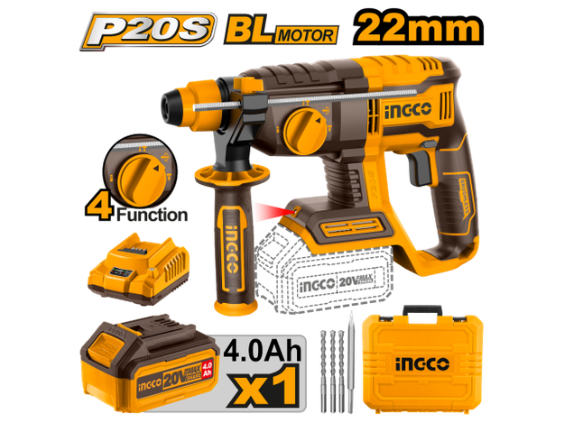 Imagen de ROTOPERCUTOR SDS-PLUS 2 BATERÍAS 20 V INGCO