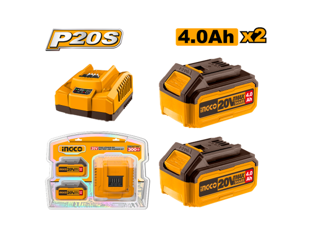 Imagen de CARGADOR + 2 BATERÍAS 20V 4.0AH. INGCO