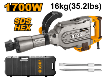 Imagen de MARTILLO DEMOLEDOR 1700W 50J 16KG HEXAG. INGCO PDB17008