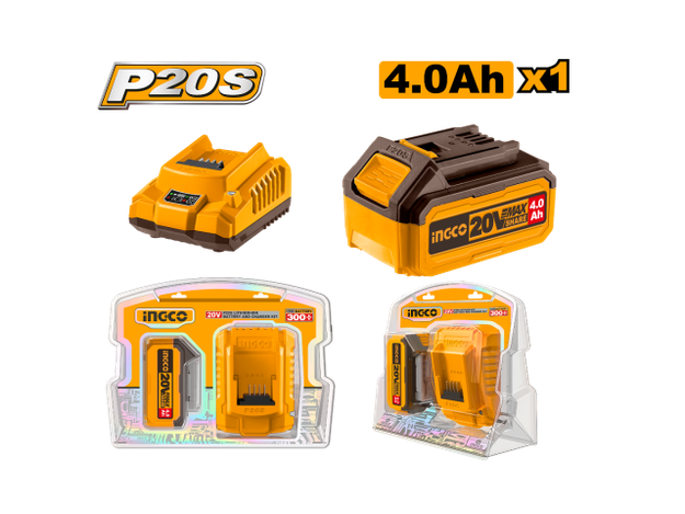 Imagen de CARGADOR + BATERÍA 20V 4.0AH INGCO