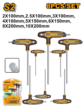 Imagen de JUEGO LLAVES ALLEN MANGO T 8 PIEZAS 2-10MM INGCO