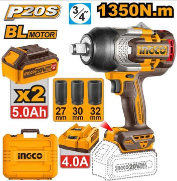 Imagen de LLAVE IMPACTO 3/4" BATERÍA 20V 1350NM INGCO
